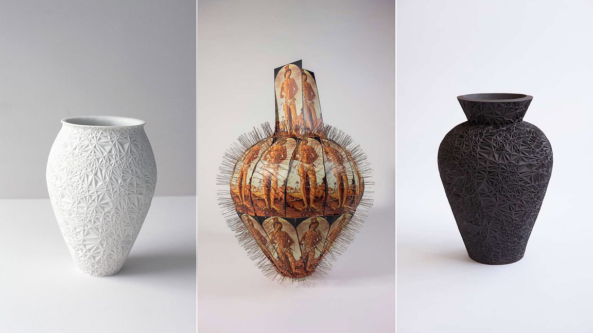 These carved vessels by Leah Jensen are a geometric interpretation of Renaissance art